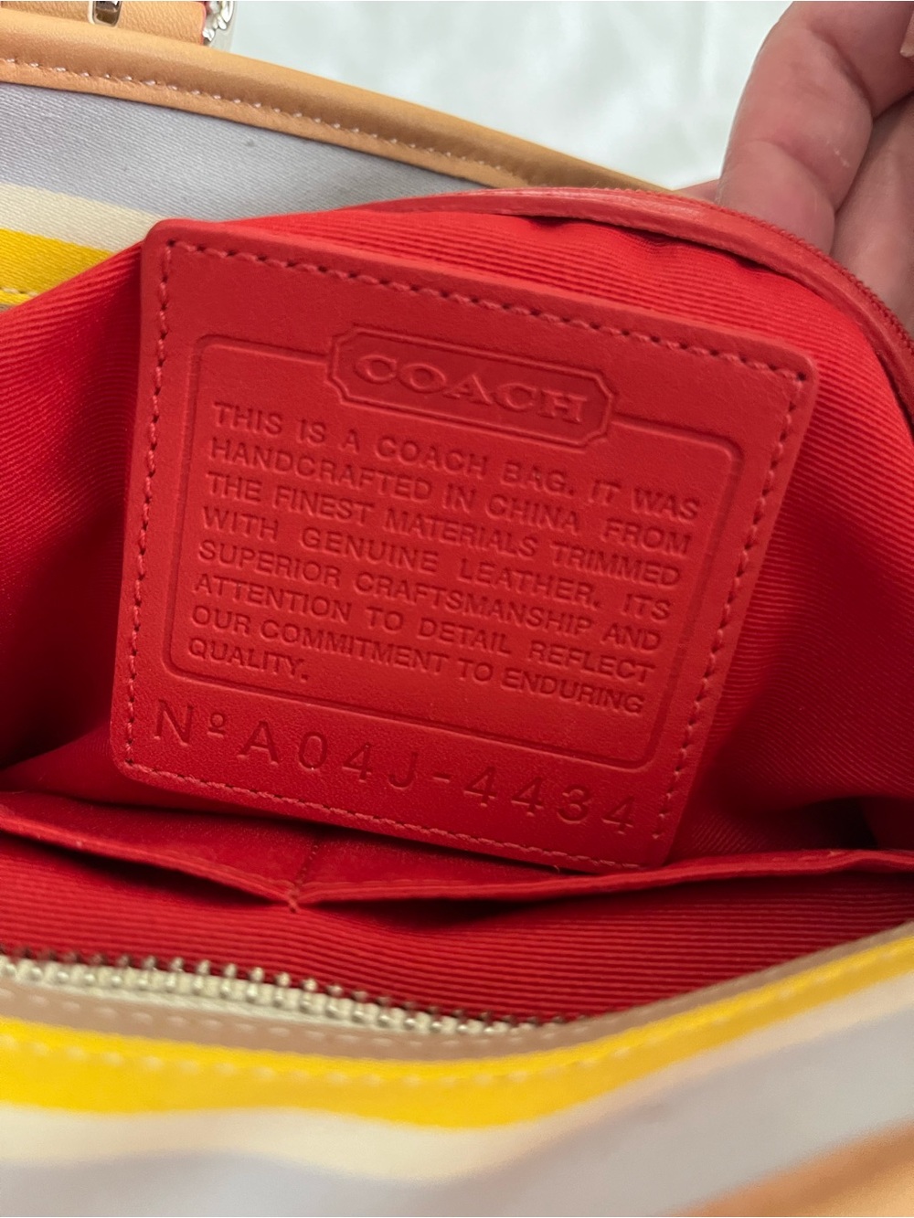 Coach Striped Canvas Tote in Pink, Red, Yellow & Tan with Daisy Charm - Picture 6 of 6